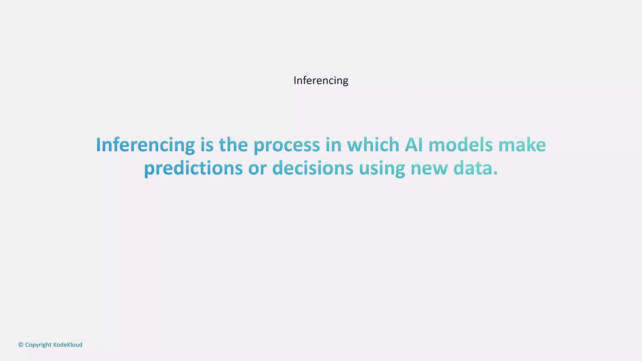 The image contains text explaining that inferencing is the process where AI models make predictions or decisions using new data.