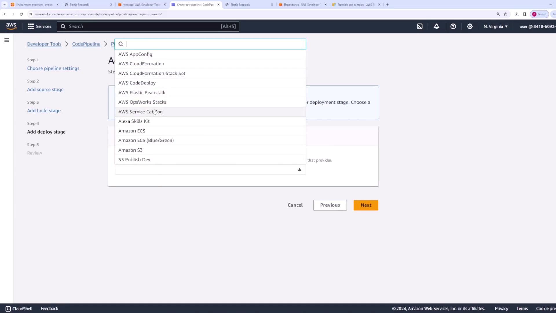 The image shows various details of the CodePipeline deployment stage.