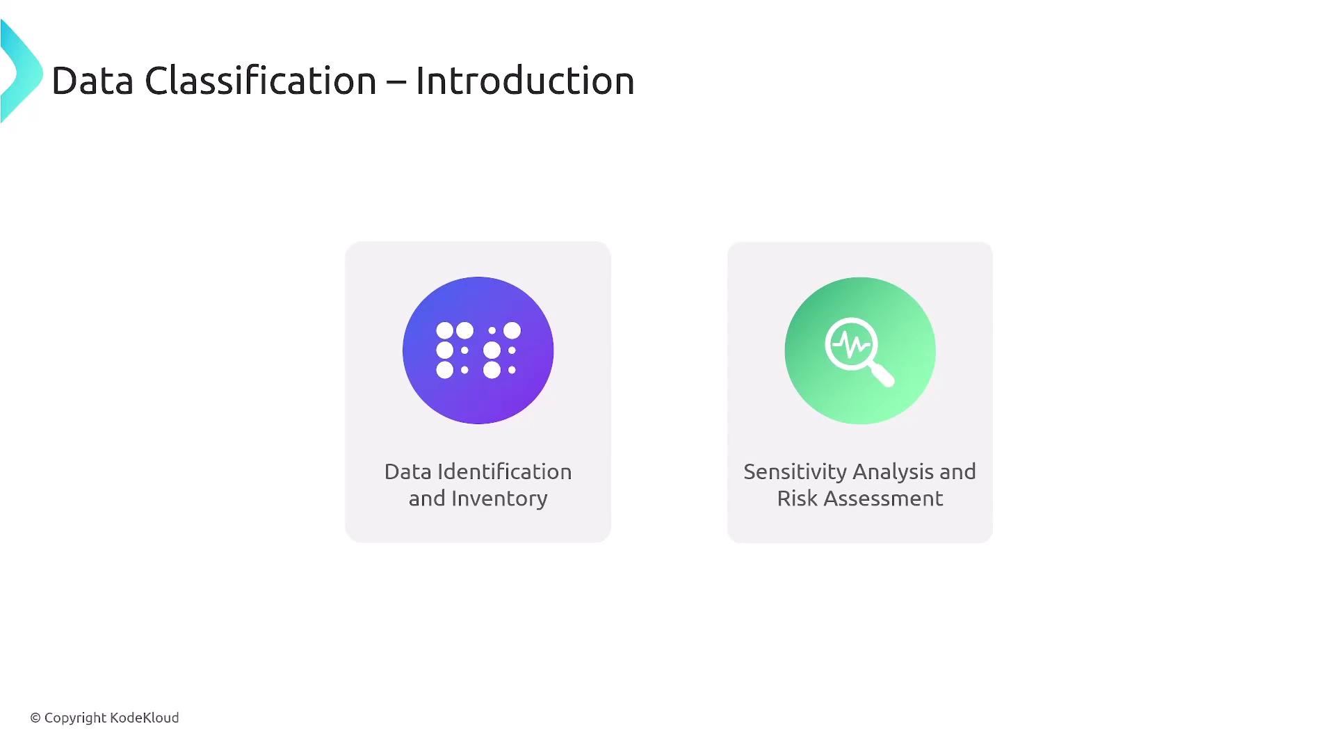 The image is an introduction to data classification, featuring two sections: "Data Identification and Inventory" and "Sensitivity Analysis and Risk Assessment," each with an icon.