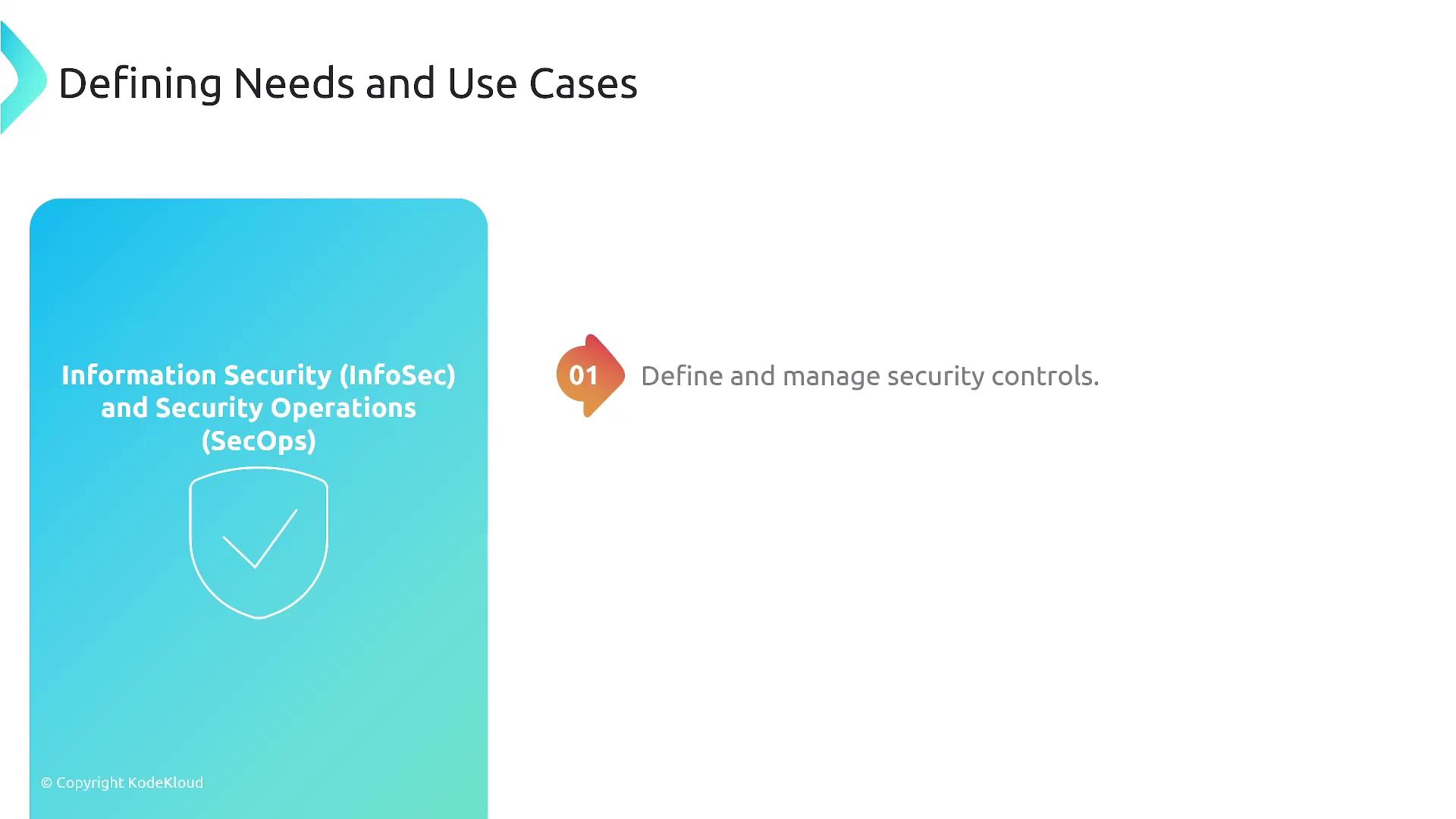 The image outlines the need to define and manage security controls within Information Security (InfoSec) and Security Operations (SecOps).