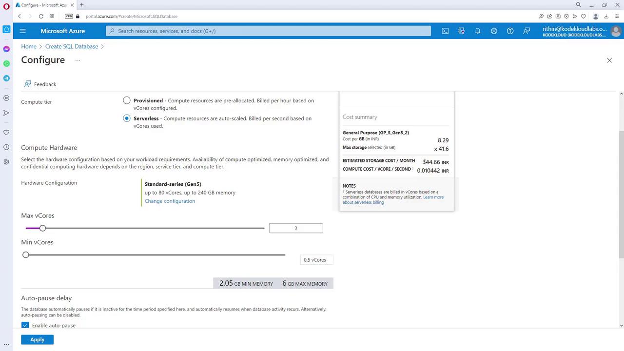 The image shows a Microsoft Azure portal page for creating an SQL database, with options for configuring database details such as name, server, and workload environment.