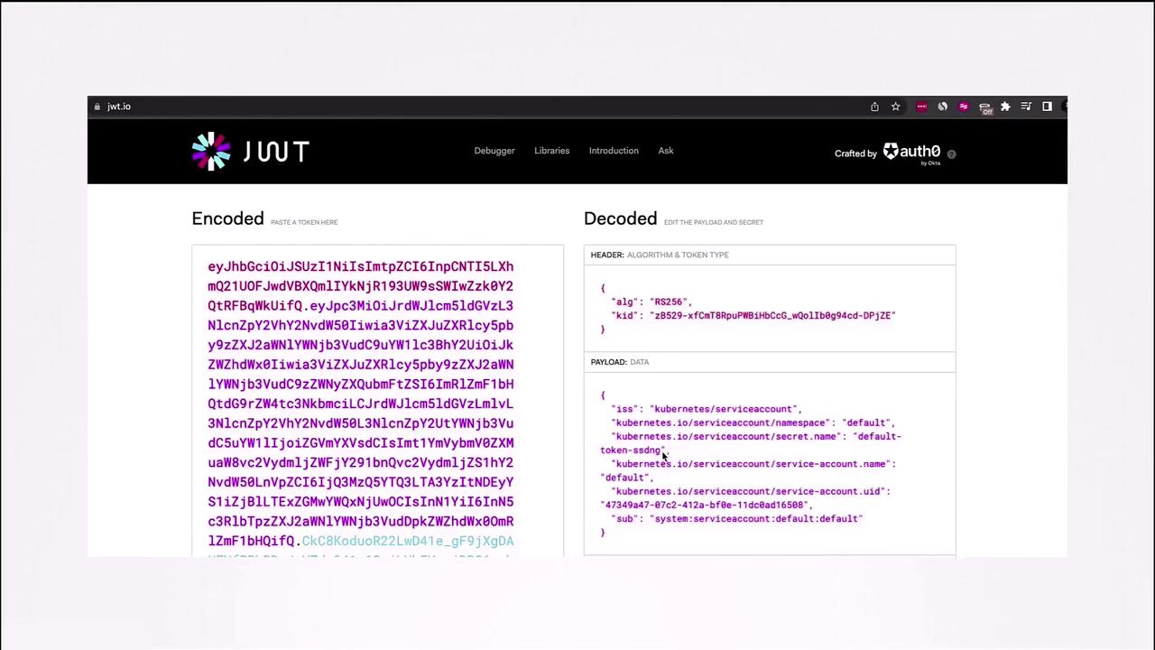 The image shows a JWT (JSON Web Token) decoding interface with encoded data on the left and decoded JSON data on the right.