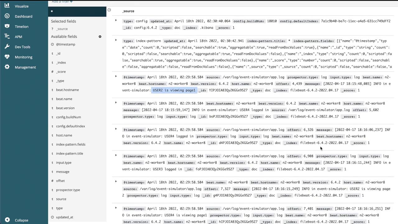 The image shows a log management interface displaying log entries with timestamps, sources, and messages, likely from a system monitoring tool.