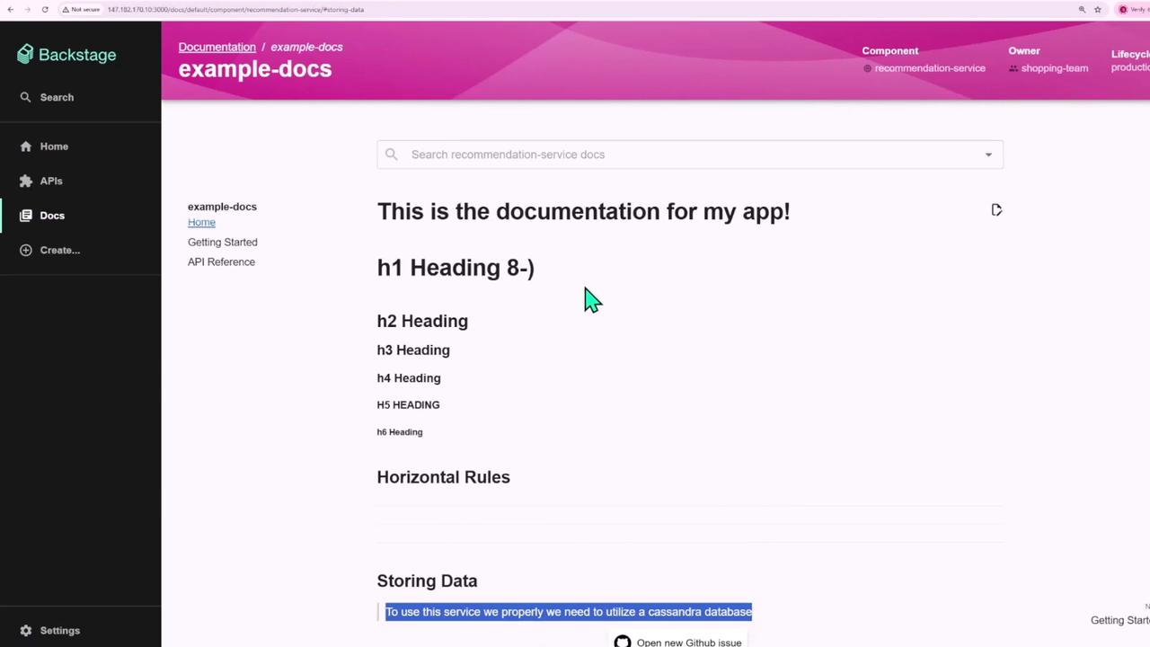 The image shows a documentation page for an app, featuring various heading styles and a sidebar with navigation options like Home, APIs, and Docs.