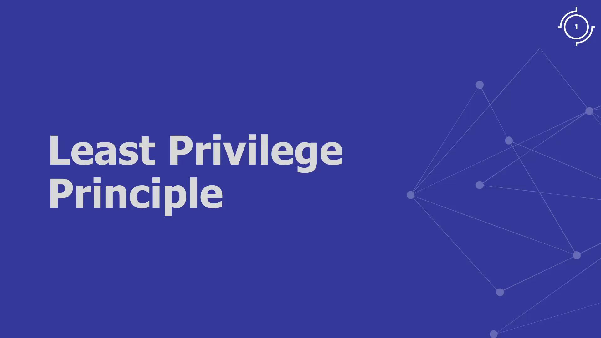 The image features the text "Least Privilege Principle" on a blue background with a geometric network design on the right.