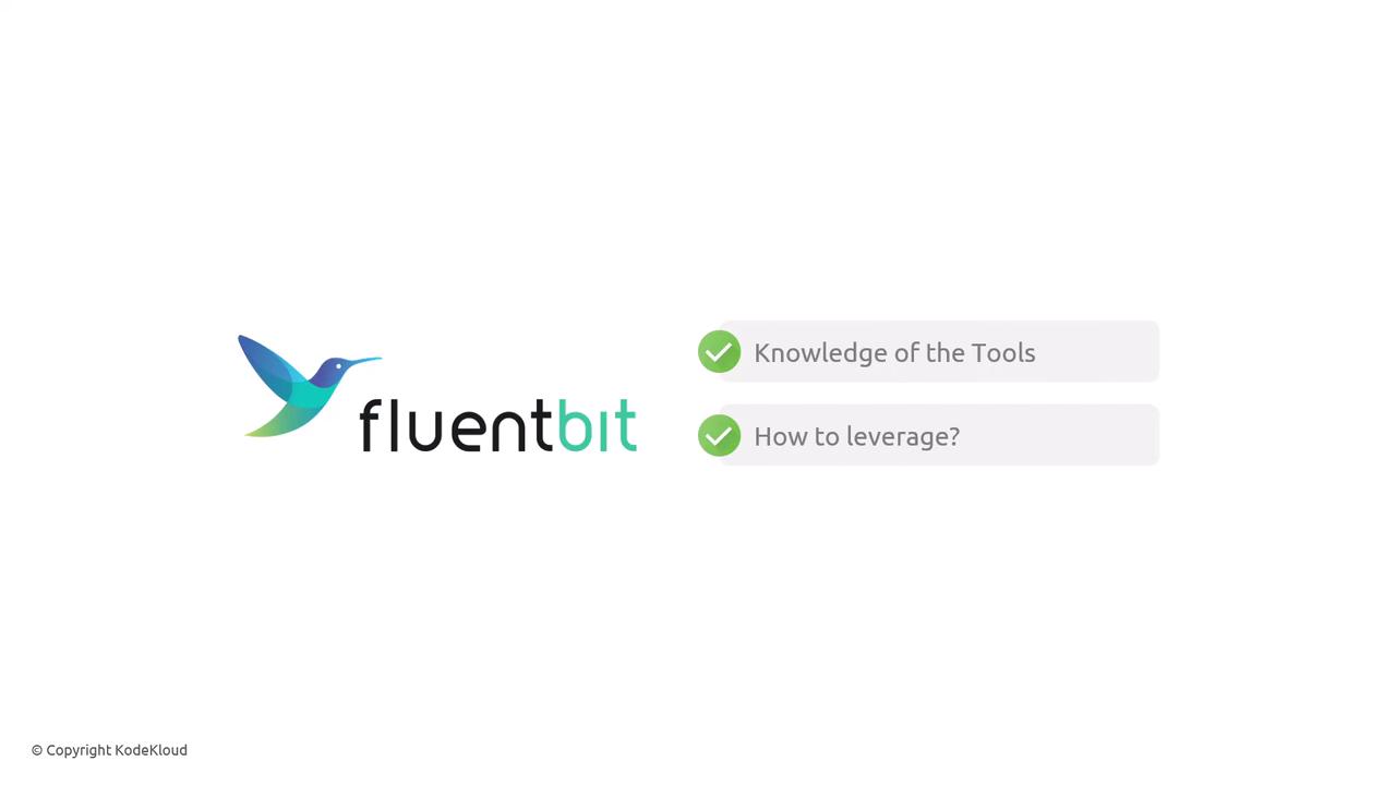 The image features the Fluent Bit logo alongside two check-marked items: "Knowledge of the Tools" and "How to leverage?"