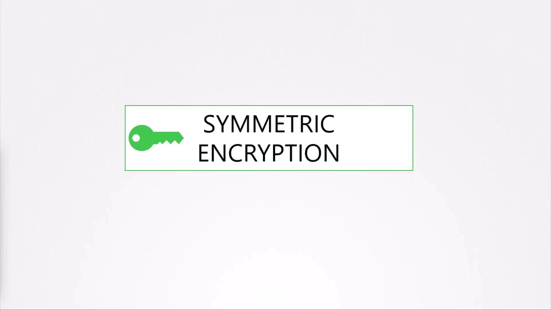 The image shows a green key icon next to the text "SYMMETRIC ENCRYPTION" inside a green-bordered rectangle.
