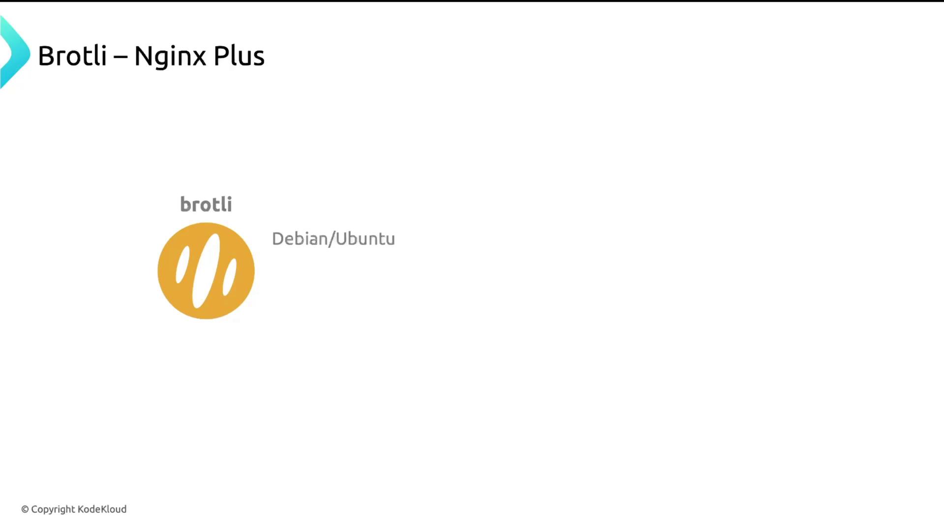 The image is a slide titled "Brotli – Nginx Plus" with a logo for Brotli and mentions of Debian/Ubuntu.