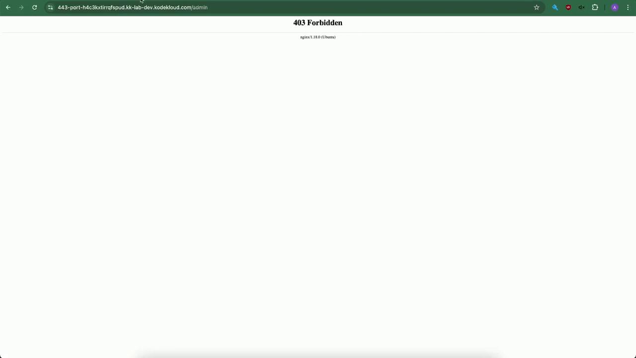 The image shows a web page with a "403 Forbidden" error message, indicating access is denied. It also mentions "nginx/1.18.0 (Ubuntu)" as the server.