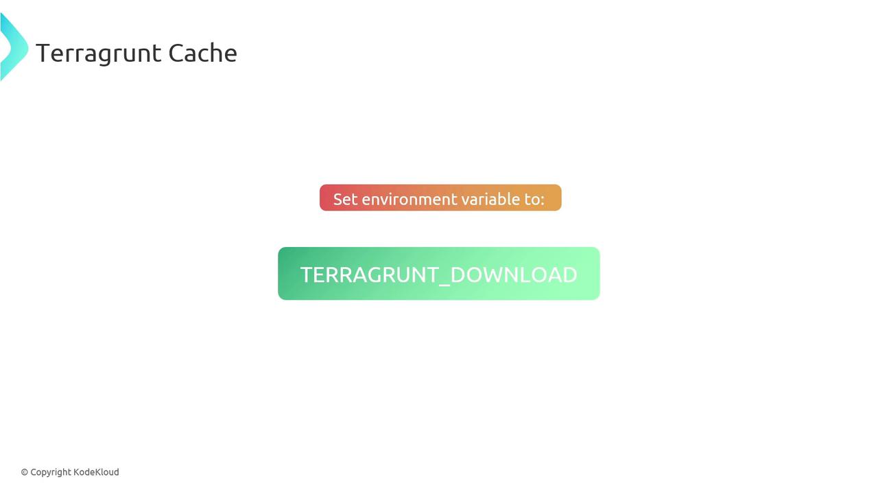 The image instructs to set the environment variable "TERRAGRUNT_DOWNLOAD" for Terragrunt Cache.